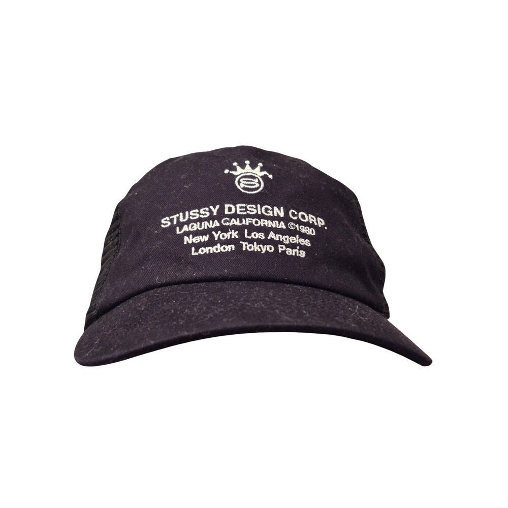 Stussy Design Corp Laguna California Black Mesh Trucker Snapback Hat Mens